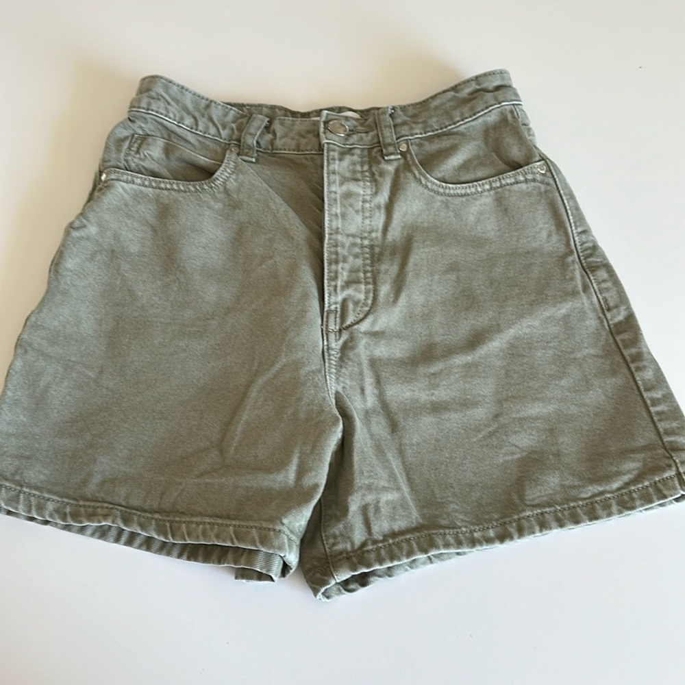 Zara High Waist Cotton Shorts in Sage Green